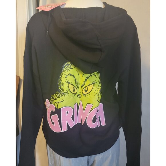 THE GRINCH Dr. Seuss Long-Sleeve Zip Up Hoodie Jacket Black Size L NWT - Picture 4 of 6
